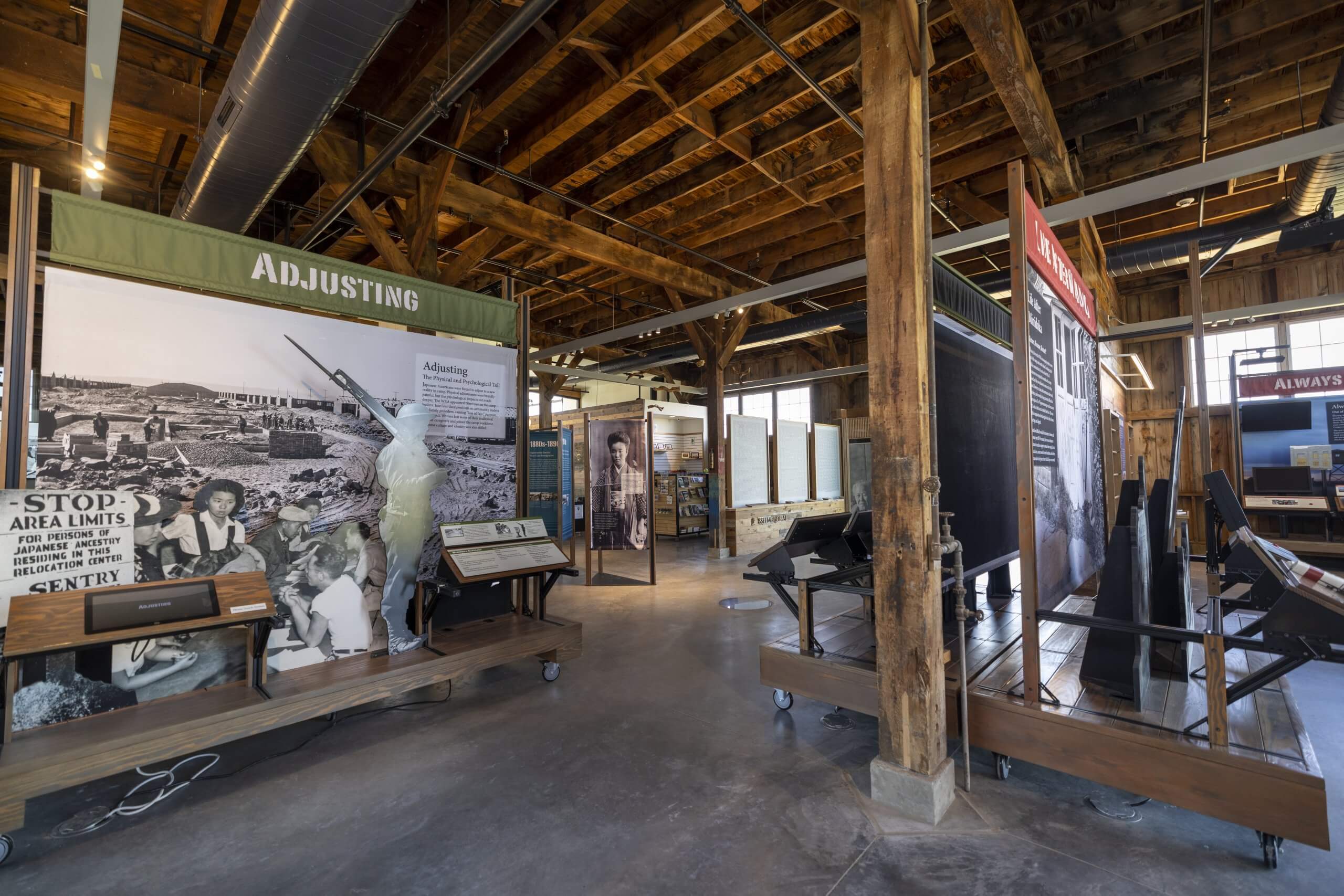 A view of the various exhibits inside the visitor center at Minidoka National Historic Site.